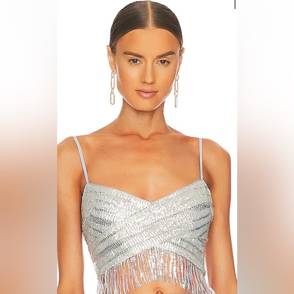 New Saylor Silver Sequin Fringe Women's Top - Picture 1 of 8
